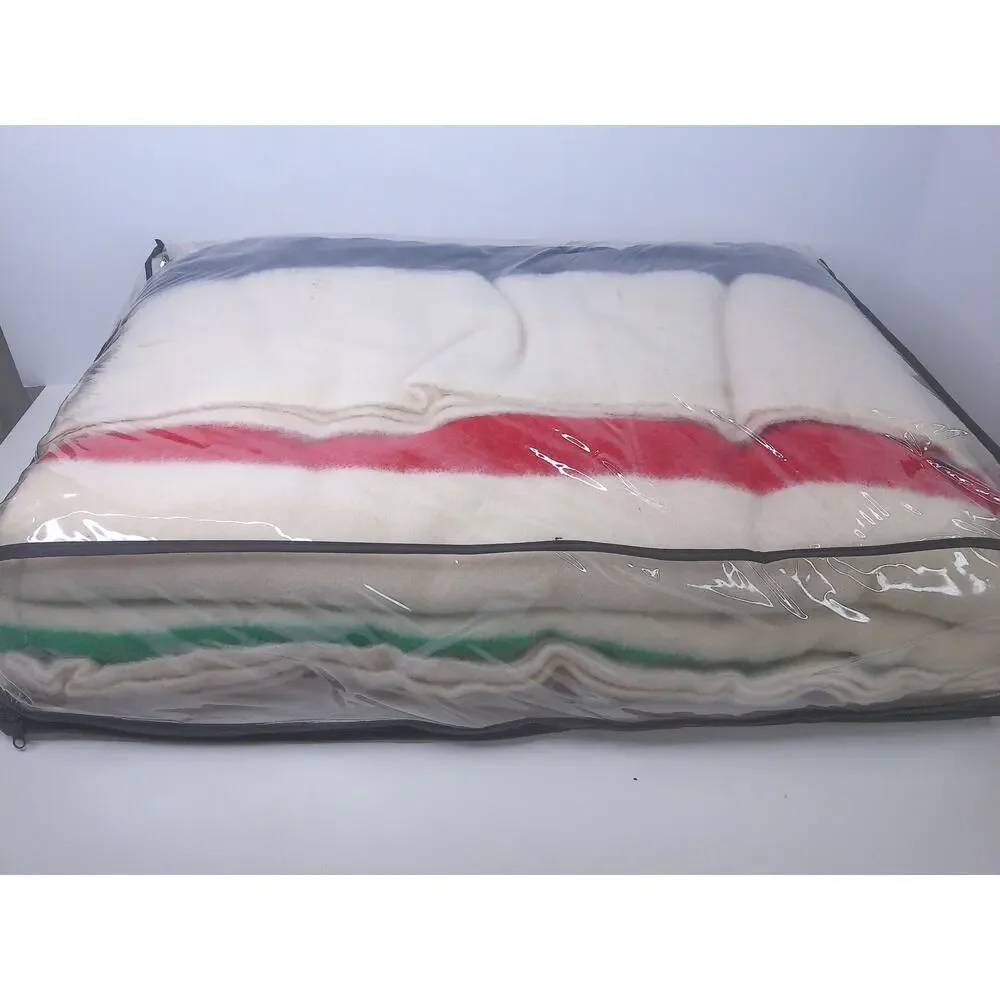 Vtg 1980s Hudson's Bay 8 Point King Wool Blanket Multi Stripe England New